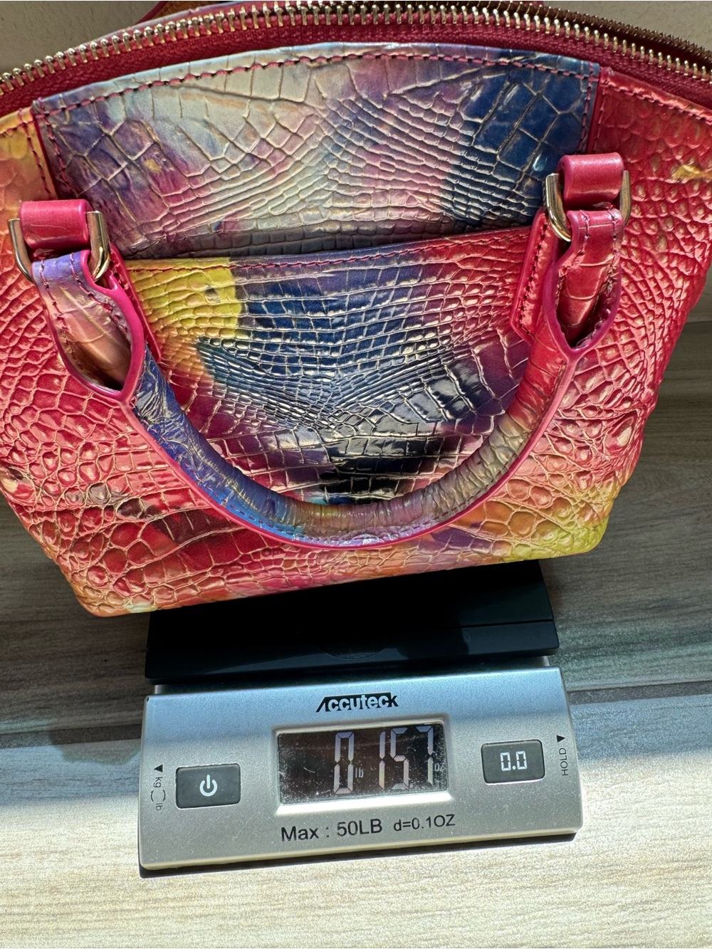 Brahmin Rainbow Croc-Embossed Satchel - Pink, Blue, Yellow, Red - Picture 13 of 13